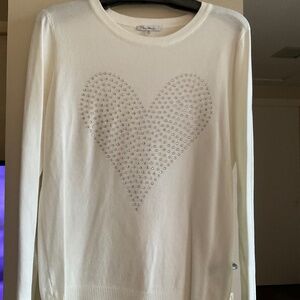 Vila Milani cream long sleeve sweater, medium, clear rhinestone heart.